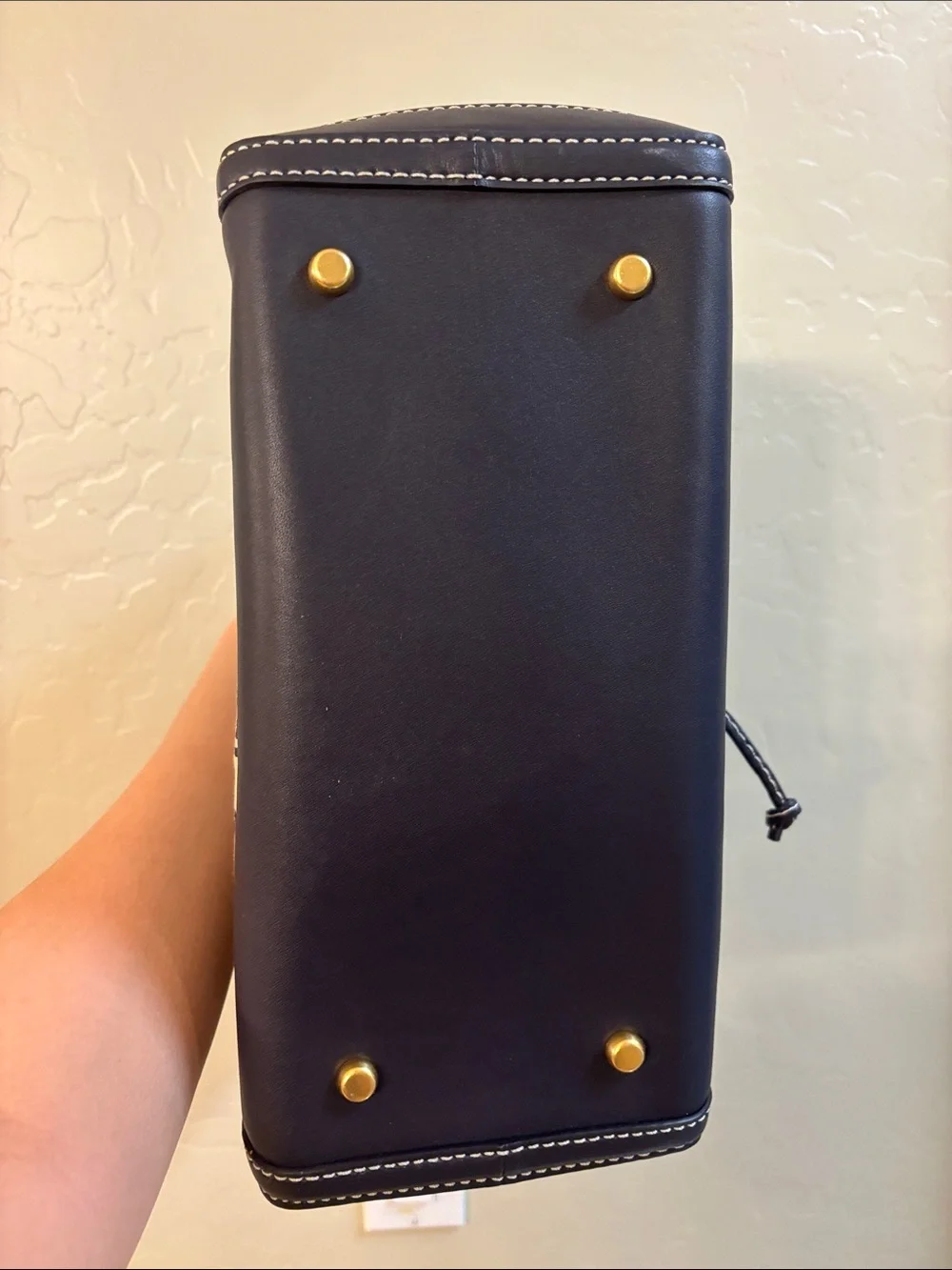 Tory Burch Navy and Beige Logo Jacquard Drawstring Tote